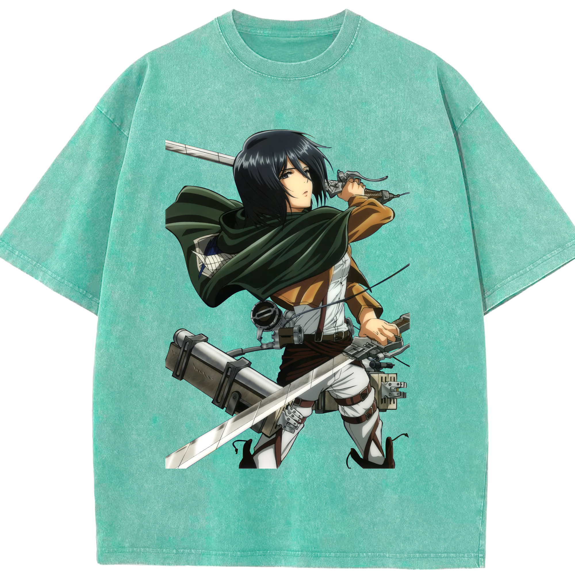 （画像用） 進撃の巨人 ミカサ·アッカーマン Attack on Titan Mikasa Ackerman 綿100% ヴィンテージ風 半袖Tシャツ（フロントプリント）